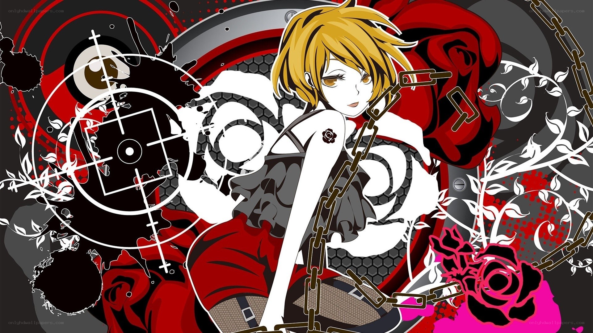 anime girl with chains and roses