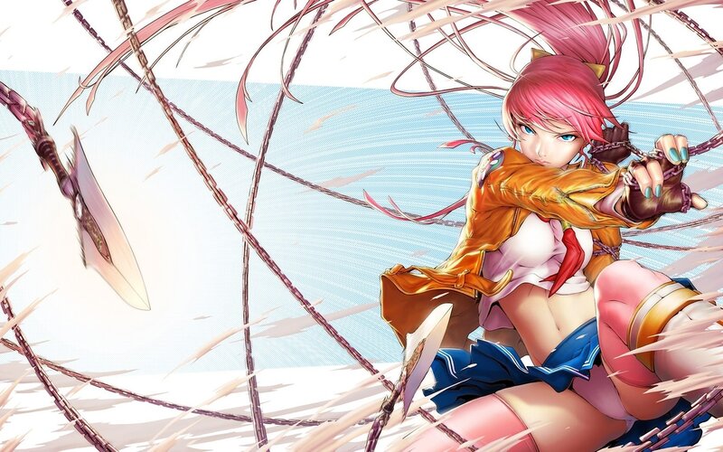 Anime girl with chains and weapons