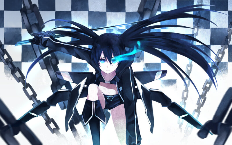 Anime Girl with Chains — Black, Dramatic, Digital Art, Blue Eyes