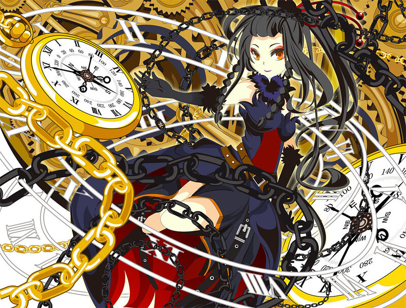 Anime Girl with Chains — Black, Dramatic, Digital Art, Clocks