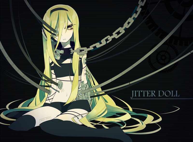 Anime Girl with Chains — Black, Dramatic, Digital Art, Gears