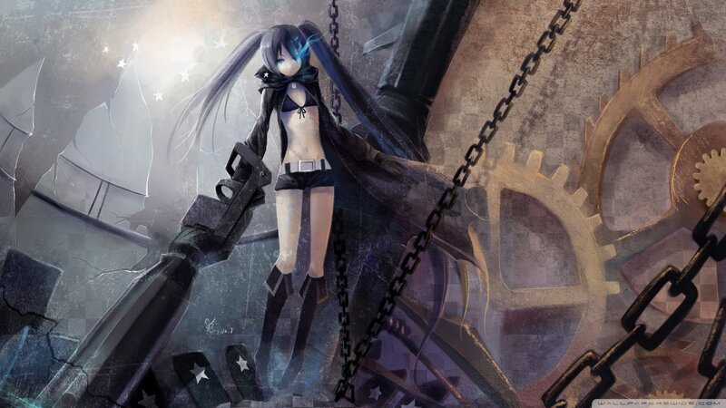 Anime Girl with Chains — Black, Dramatic, Digital Art, Gears, Weapon