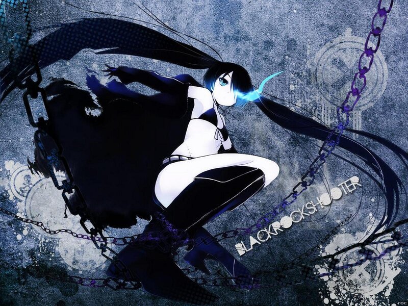 Anime Girl with Chains — Black, Dramatic, Digital Art, Long Hair, Blue Eyes