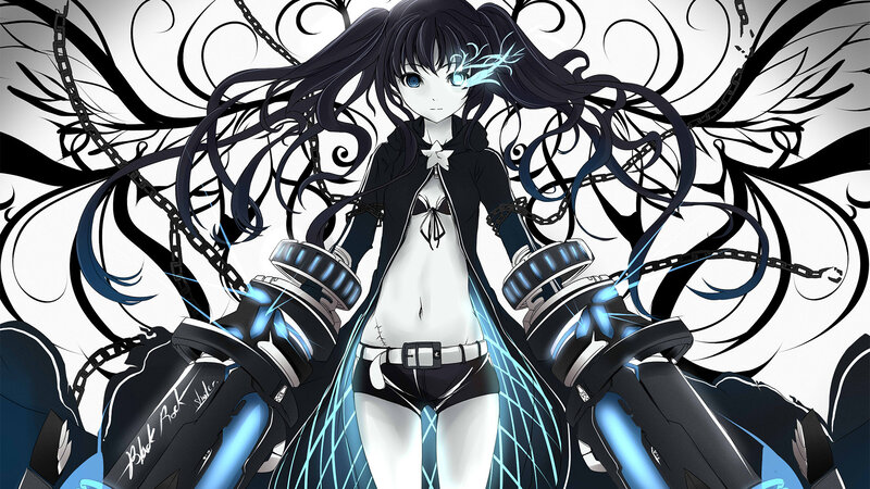 Anime Girl with Chains — Black, Dramatic, Digital Art, Mechanical Arms