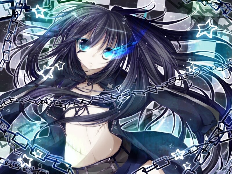 Anime Girl with Chains — Black, Dramatic, Digital Art, Stars