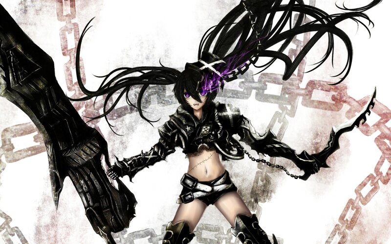 Anime Girl with Chains — Black, Dramatic, Digital Art, Sword