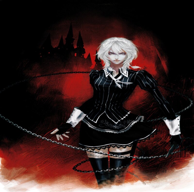 Anime Girl with Chains — Black, Dramatic, Night, Digital Art, Castle