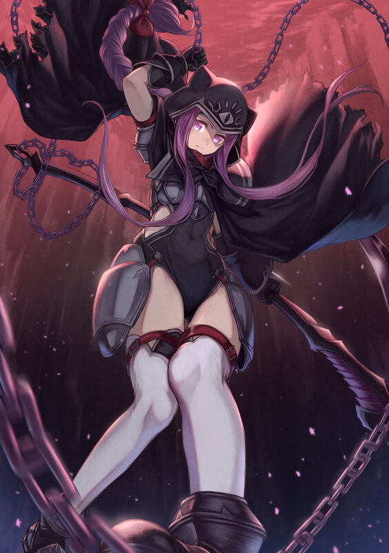 Anime Girl with Chains — Black, Dramatic, Night, Digital Art, Sword