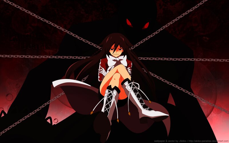 Anime Girl with Chains — Black, Dramatic, Red Eyes