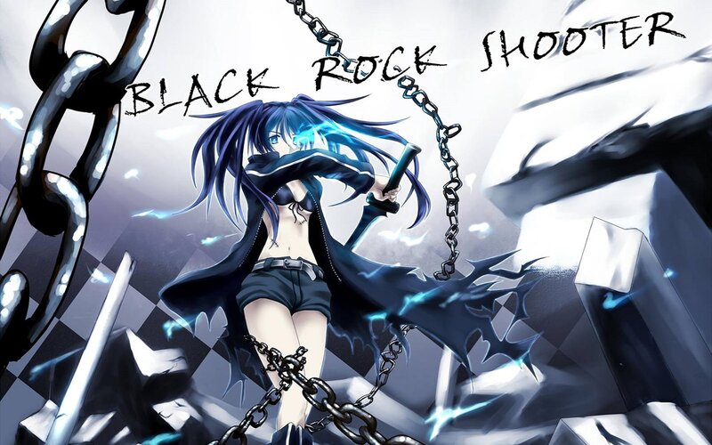 Anime Girl with Chains — Black, Dramatic, Sword, Blue Hair
