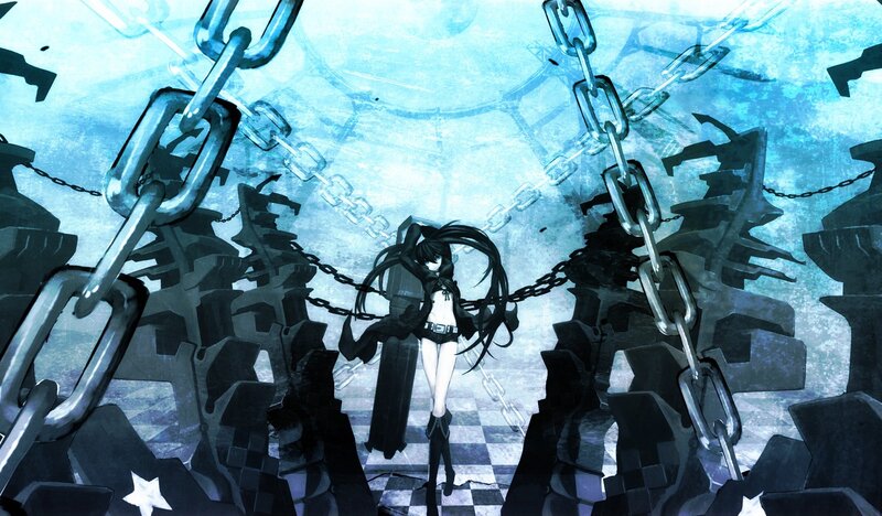 Anime Girl with Chains — Blue, Dramatic, Digital Art, Checkered Floor