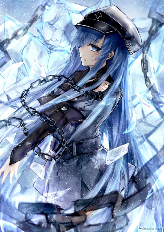 Anime Girl with Chains — Blue, Dramatic, Digital Art, Ice