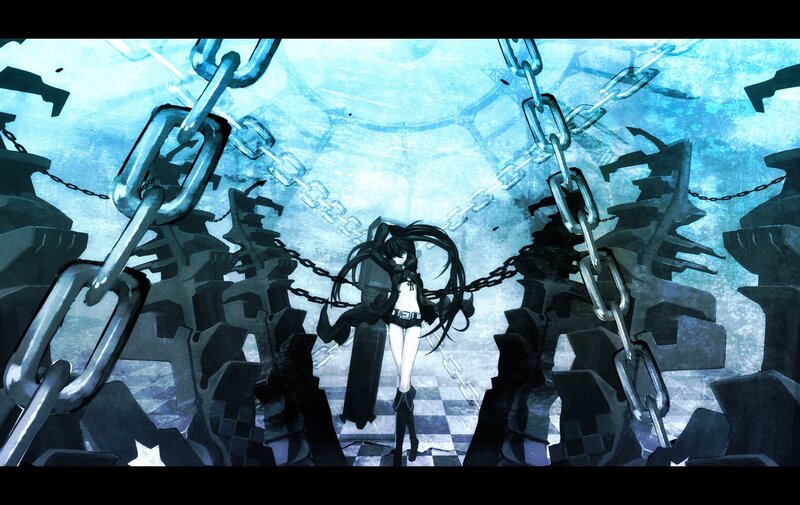 Anime Girl with Chains — Blue, Dramatic, Digital Art, Shattered Structures