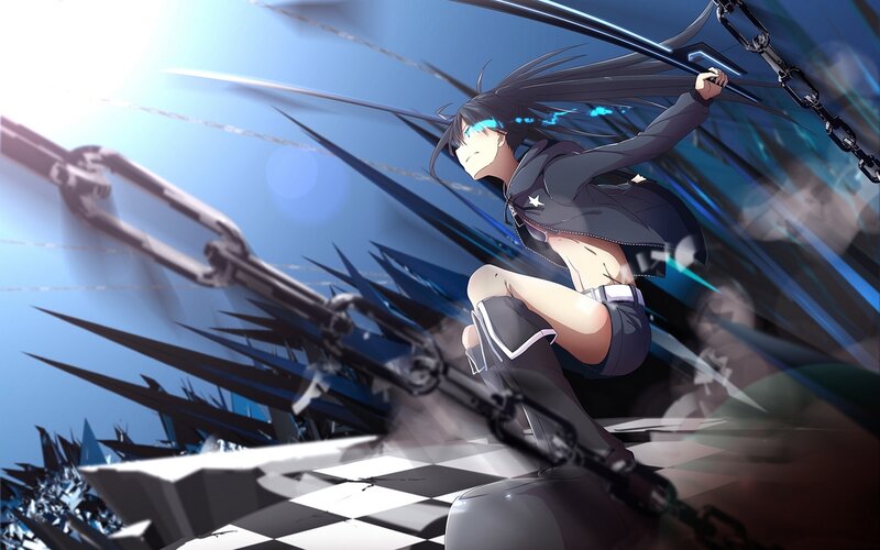 Anime Girl with Chains — Blue, Dramatic, Digital Art, Spikes