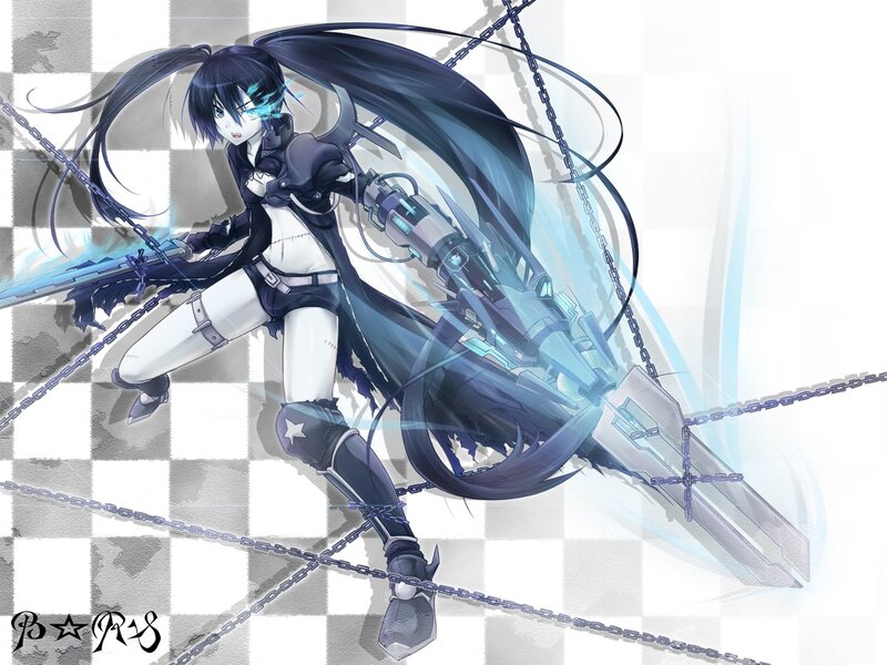 Anime Girl with Chains — Blue, Dramatic, Digital Art, Sword, Mechanical Arm