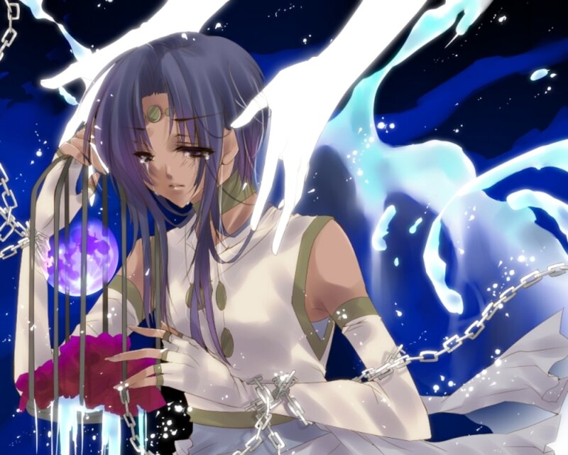 Anime Girl with Chains — Blue, Dramatic, Night, Magic