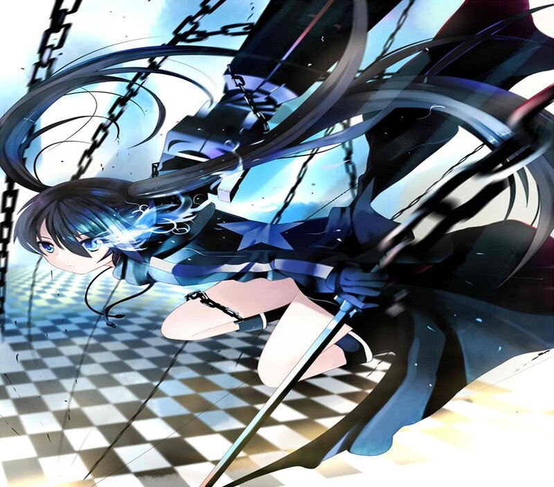 Anime Girl with Chains — Blue, Dramatic, Sword, Checkered Floor