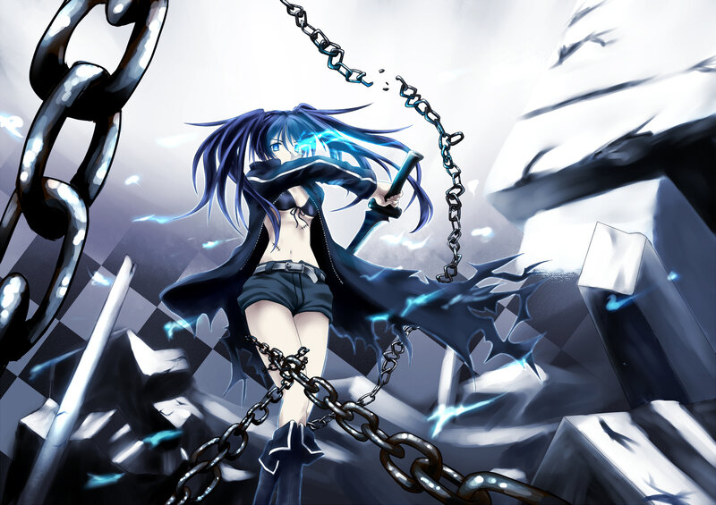 Anime Girl with Chains — Blue, Dramatic, Sword, Electricity