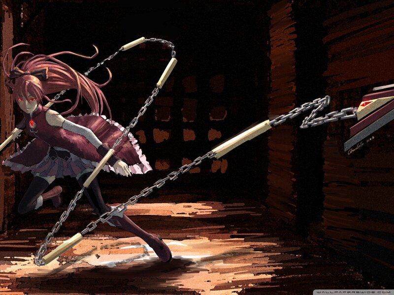 Anime Girl with Chains — Brown, Dramatic, Digital Art, Weapon