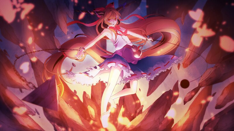 anime girl with chains in fire