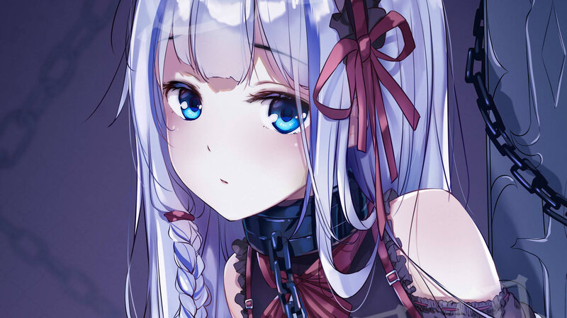 Anime Girl with Chains — Purple, Dramatic, Digital Art