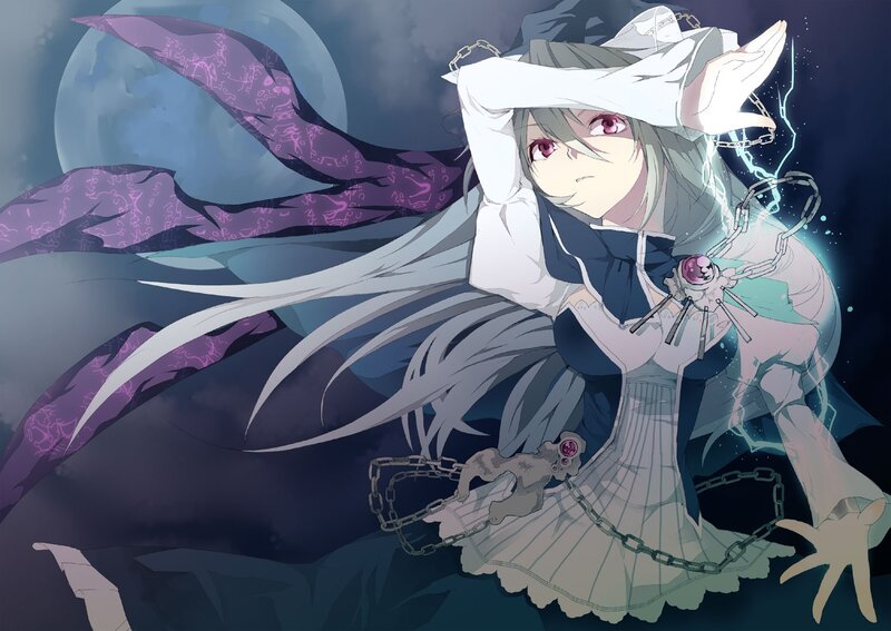 Anime Girl with Chains — Purple, Dramatic, Night, Moon