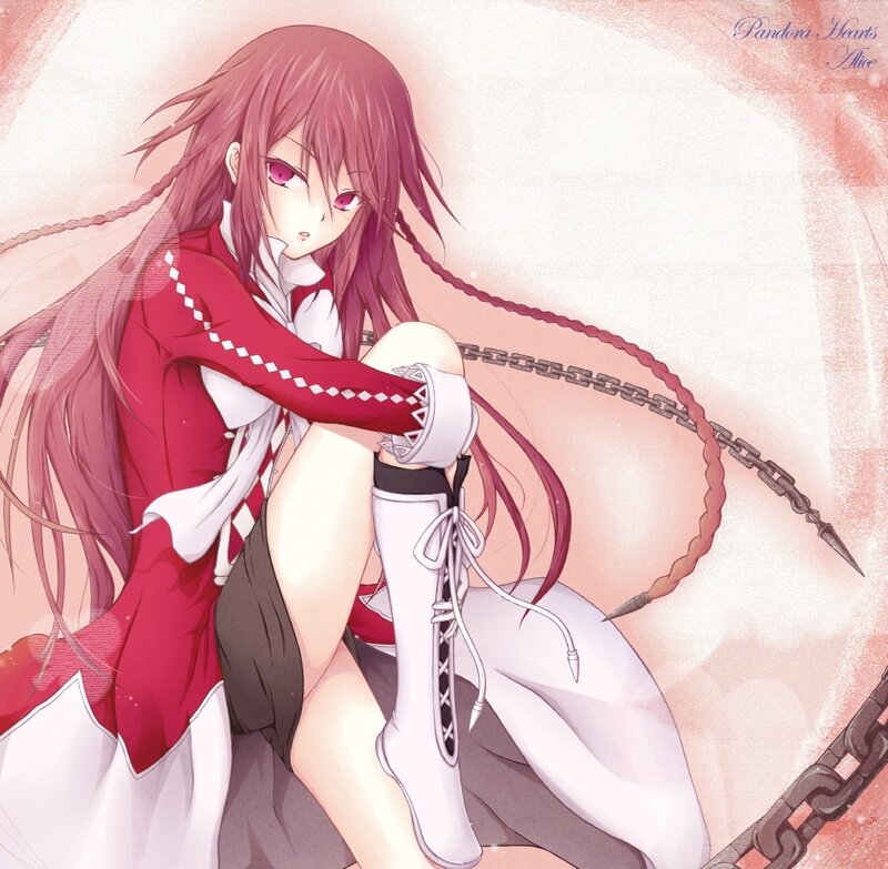 Anime Girl with Chains — Red, Dramatic, Long Hair, Red Jacket