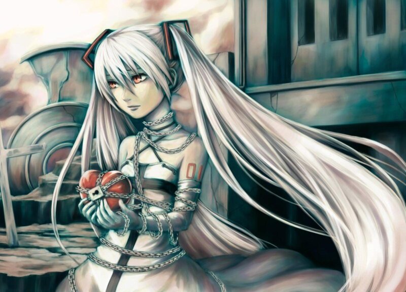 Anime Girl with Chains — White, Dramatic