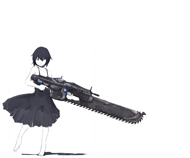 Anime Girl with Chainsaw — Black, Neutral