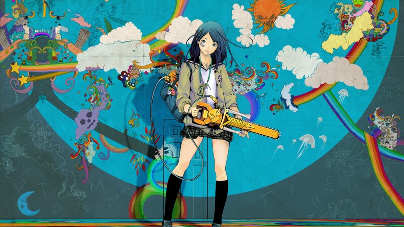 Anime Girl with Chainsaw — Blue, Chaotic, School Uniform
