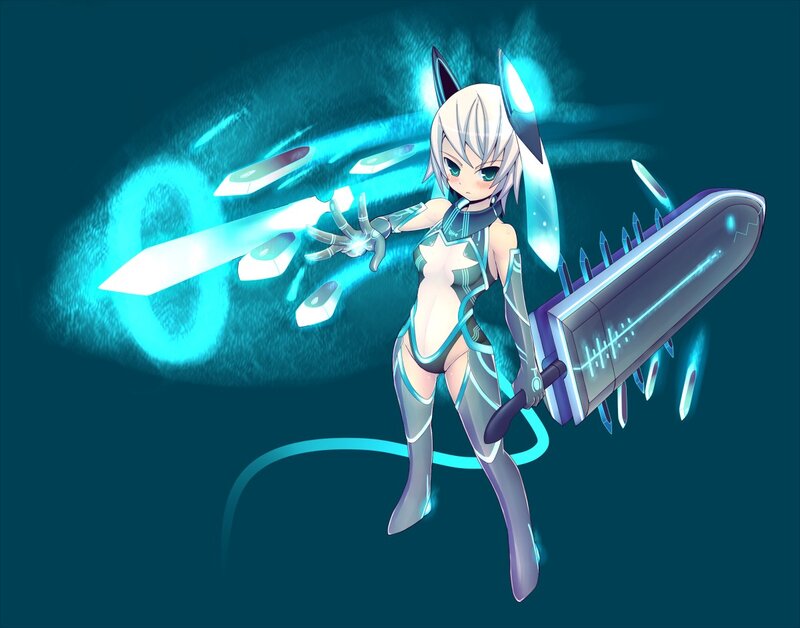Anime Girl with Chainsaw — Blue, Dramatic, Digital Art, Cat Ears