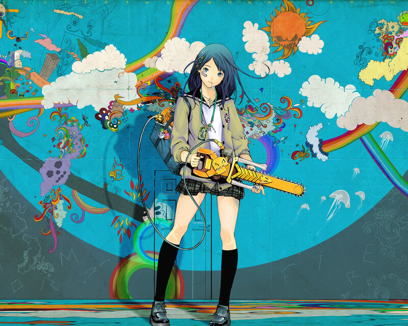 Anime Girl with Chainsaw — Blue