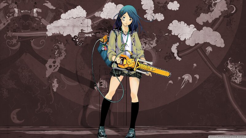 Anime Girl with Chainsaw — Brown, Dramatic
