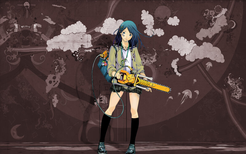 Anime Girl with Chainsaw — Brown