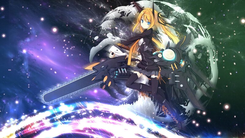 anime girl with chainsaw in space