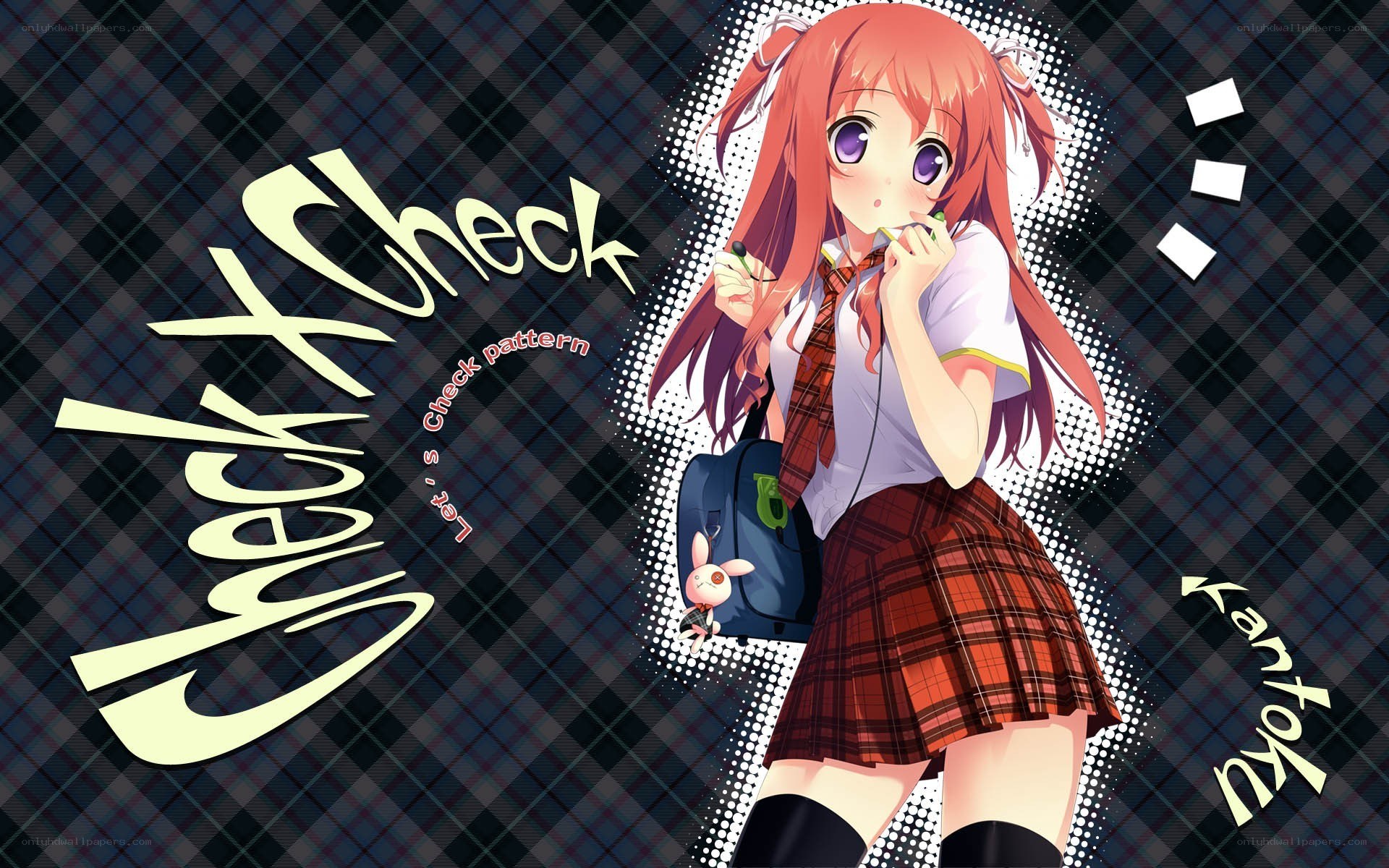 anime girl with check pattern