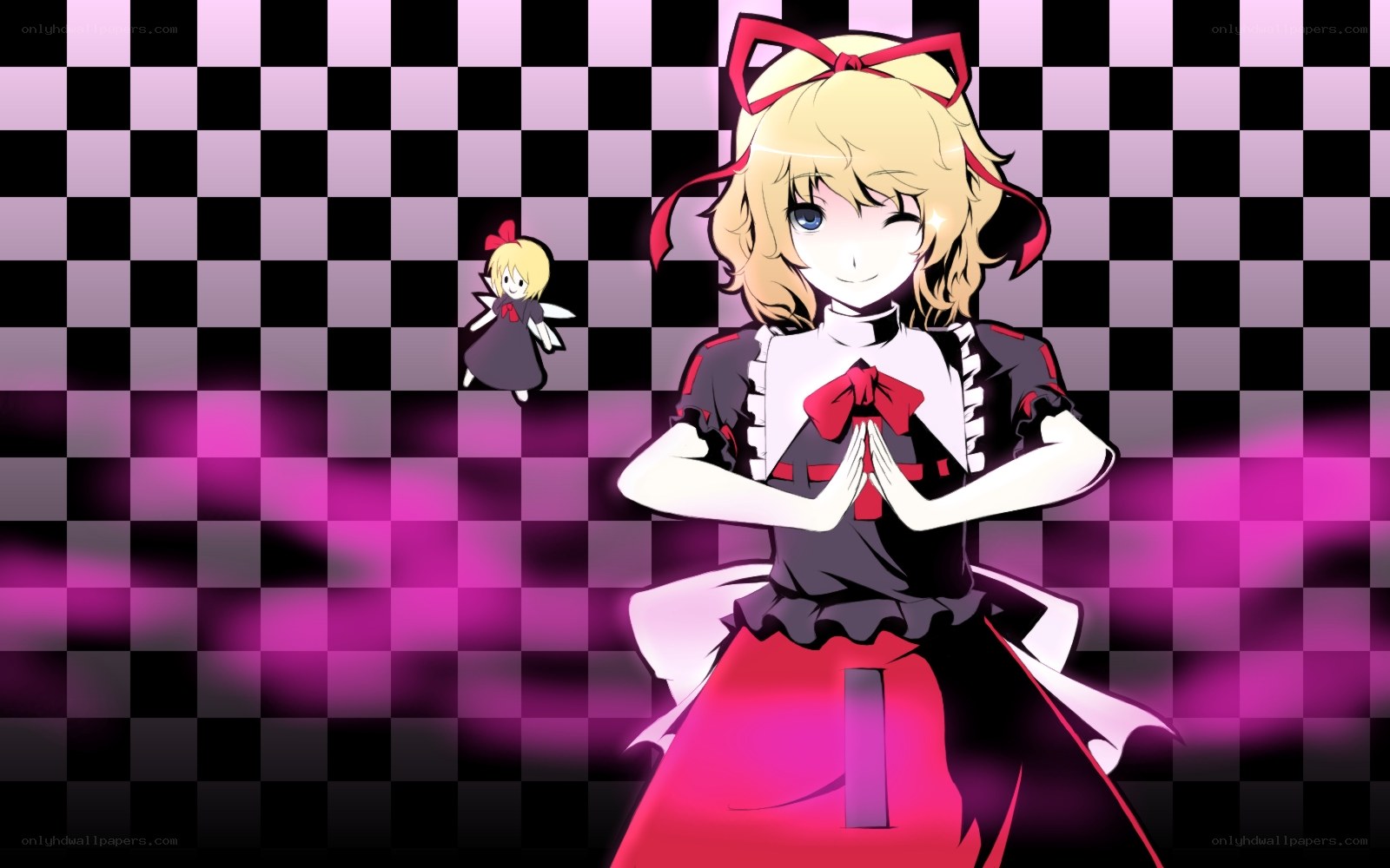 anime girl with checkered background