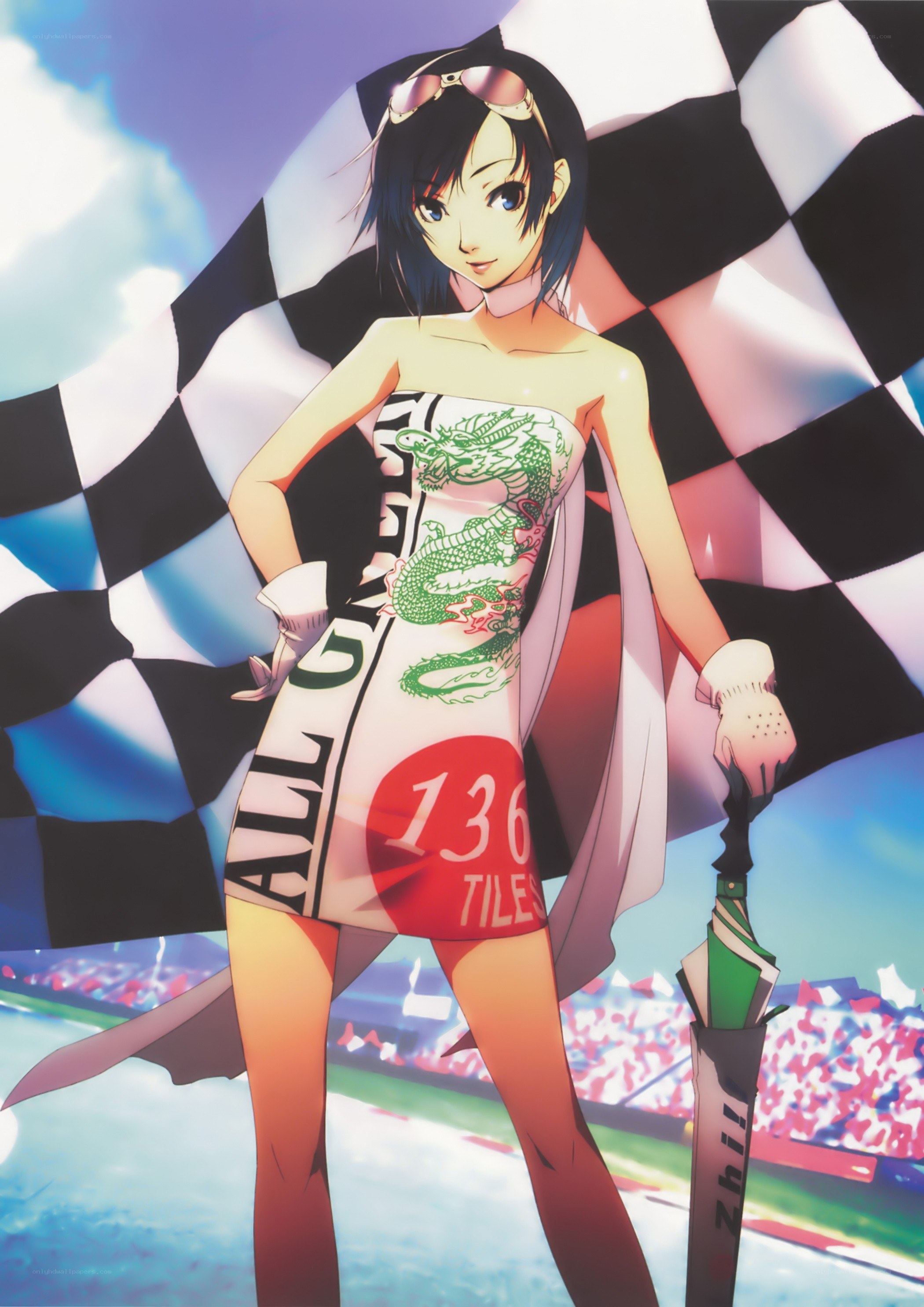 anime girl with checkered flag