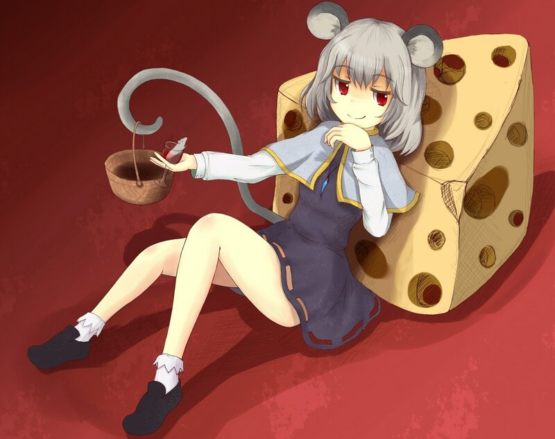 Anime girl with cheese and wine