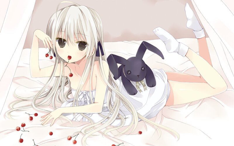 Anime girl with cherries and bunny