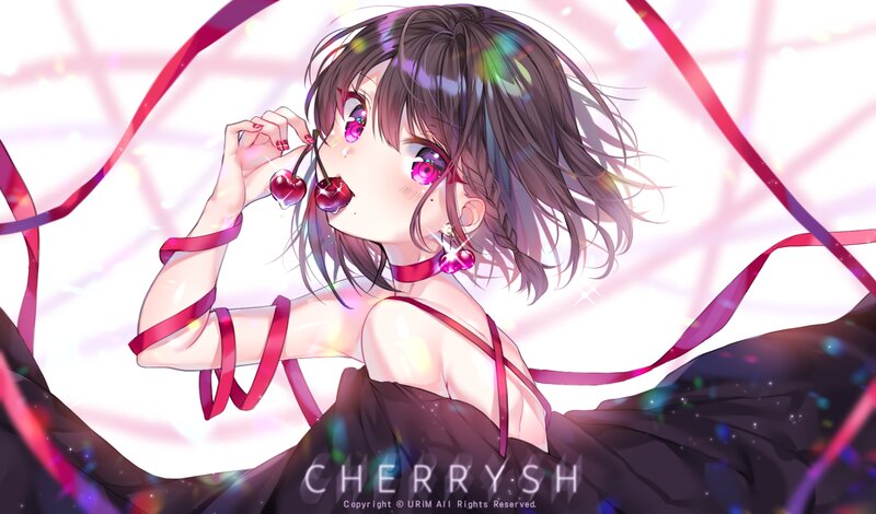 Anime Girl with Cherries — Black