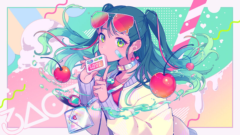 Anime Girl with Cherries — Pink, Playful, Digital Art