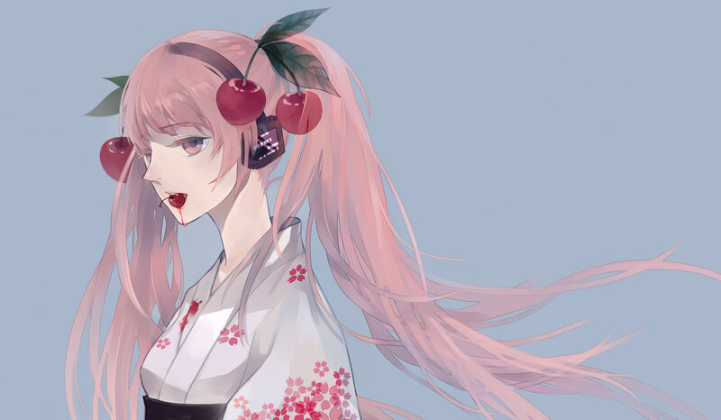 Anime Girl with Cherries — Pink