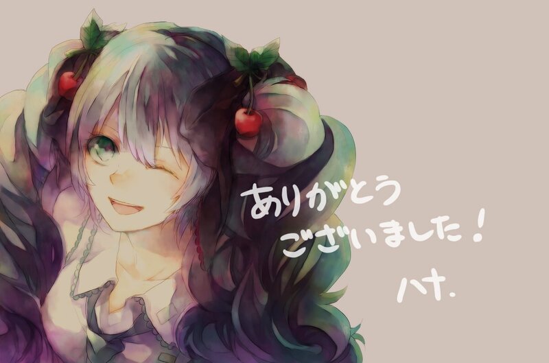 Anime Girl with Cherries — Purple, Happy
