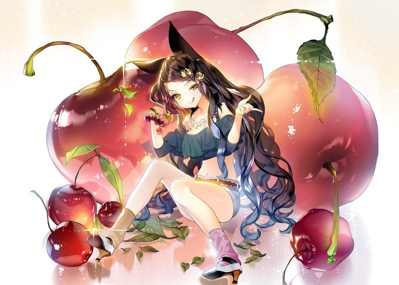 Anime Girl with Cherries — Red