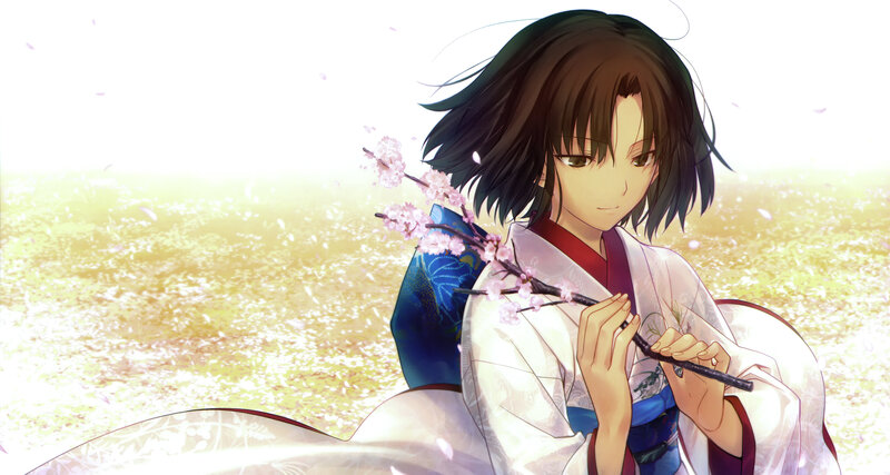 Anime Girl with Cherry Blossom — White, Serene
