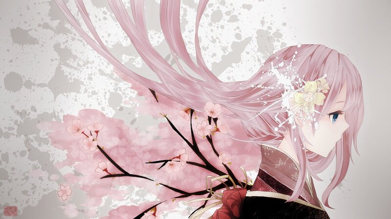 anime girl with cherry blossoms