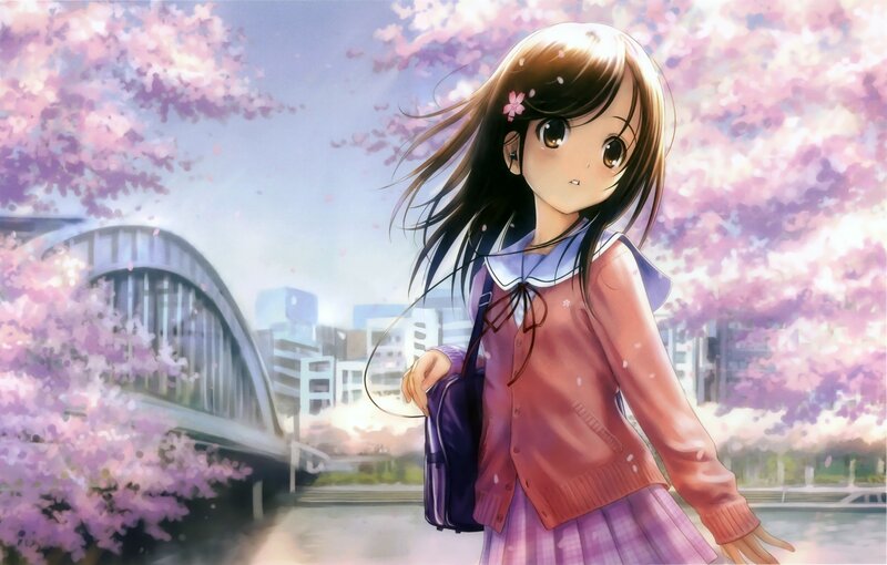 Anime girl with cherry blossoms