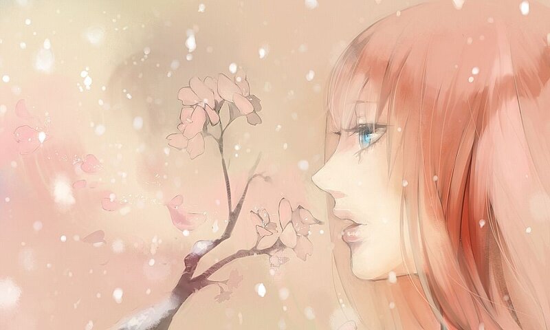anime girl with cherry blossoms