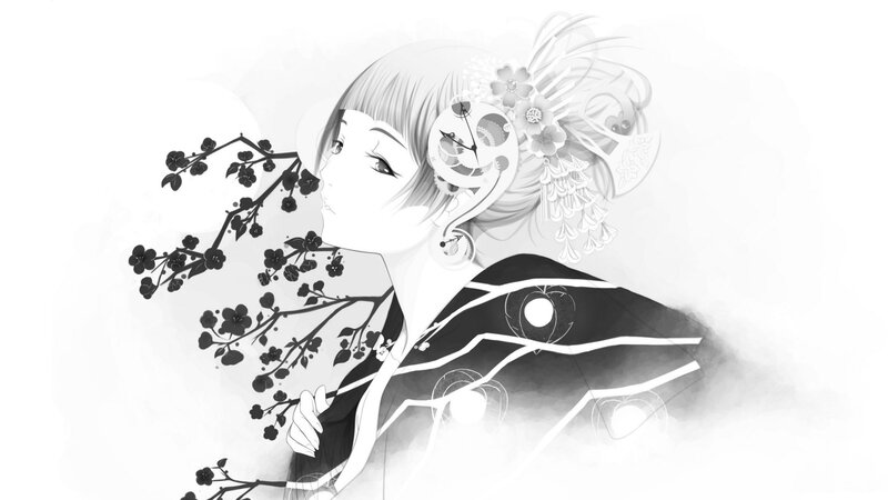 anime girl with cherry blossoms